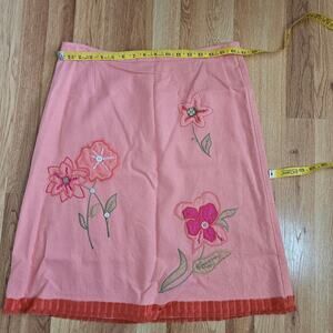 Pink Orange Floral Linen Embroidered Skirt Size 12